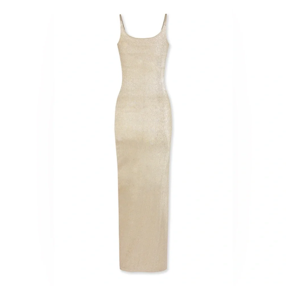 NWT Paco Rabanne Gathered Metallic Midi Dress - Picture 5 of 5